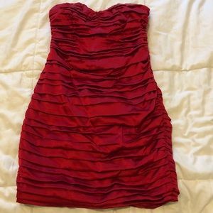 Express red strapless ruched dress